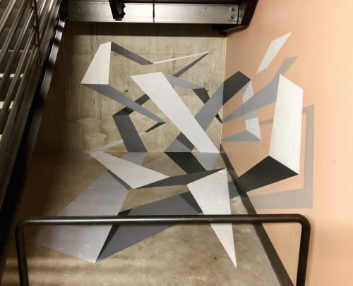 Blocked off stairwell painting | Murals by Damien Gilley Studio | Clay Street in Portland