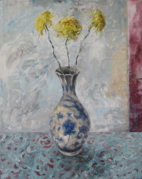Mondrian's Chrysanthemums | Oil And Acrylic Painting in Paintings by Sally K. Smith Artist