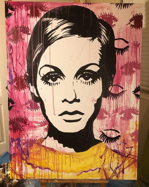 All Eyes On You 48"x36" Commissioned Twiggy Acrylic Painting | Oil And Acrylic Painting in Paintings by ShammyBuns Art (SBA) | A Look That Lasts in Orange