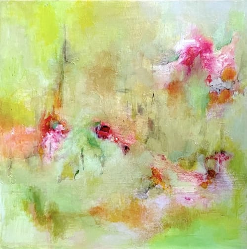 Bright green evokes the garden at height of summer, 3x3 | Oil And Acrylic Painting in Paintings by The Mink Gallery
