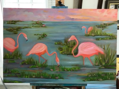 Flamingo Sunrise | Paintings by Catherine White Art