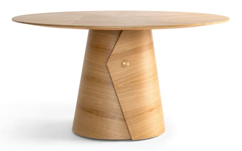 Fold Table, Oak Veneer, Solid Brass Accessory | Dining Table in Tables by LAGU