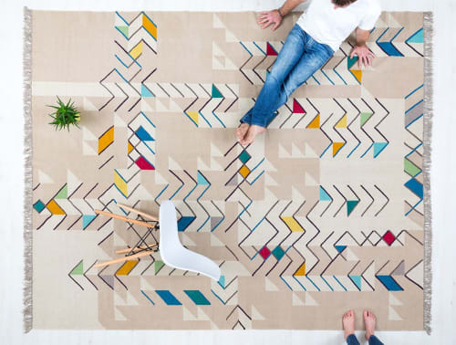 "Thing 1" Kilim Rug, Open Edition Super-Fine New Zealand Wool Yarn with Fringes | Rugs by Johanna Boccardo