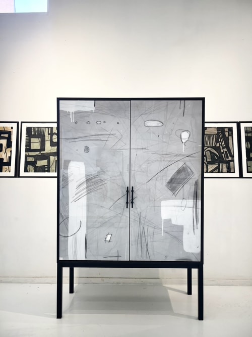 Abstract in White Armoire  Mixed-Media Artwork on Doors | Storage by Morgan C