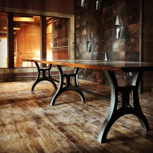 Rustic Grand Wine Room Table With Scathain Cast Iron Base | Tables by Scathain