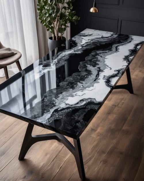 Black & White Epoxy Dining Table – Luxury Handmade Resin Tab | Tables by SK EPOXY CRAFT