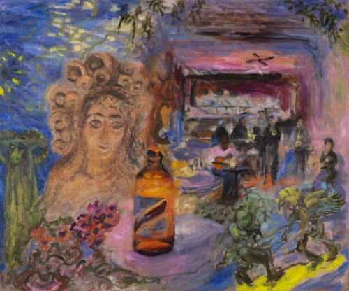 Still Life With Red Stripe and Etruscan Sculptures | Oil And Acrylic Painting in Paintings by Sally K. Smith