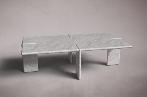 Luna Rectangular Carrara Marble Coffee Table | Tables by HamamDecor LLC