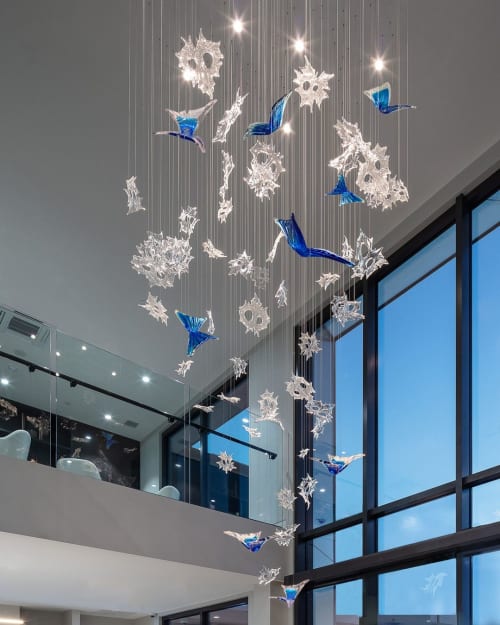 Butterfly clear or colorful glass light pendant chandelier | Chandeliers by Galilee Lighting