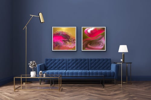 Pink and Gold Galaxy and Pink and Gold Abstract | Paintings by Ellie Bird Art