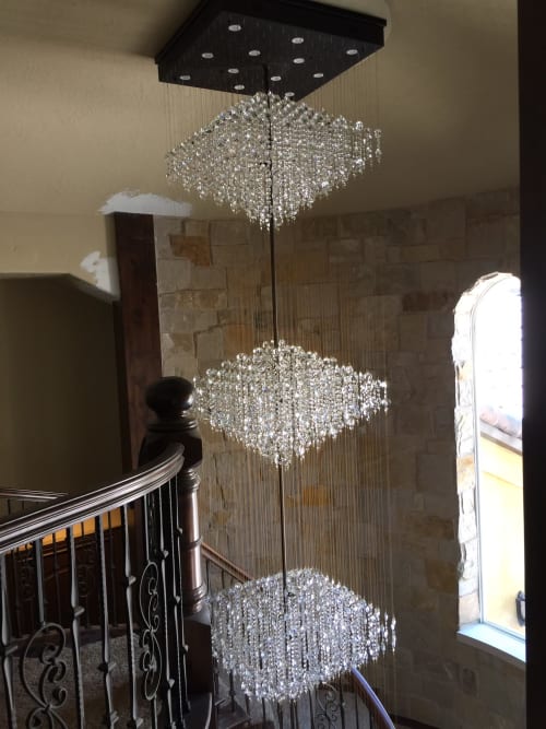 Staircase long Crystal Chandelier | Chandeliers by Custom Lighting by Prestige Chandelier