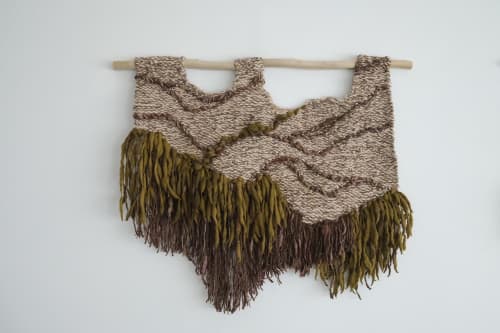 Fiber Wall Hanging Sculpture in Green and Brown | Tapestry in Wall Hangings by Rebecca Whitaker Art