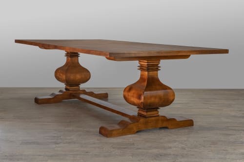 Carved leg trestle table | Tables by Graeber Design