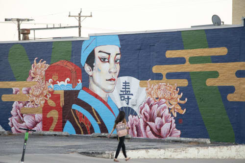 Japanese Kabuki Boy Mural: Exterior Brick | Street Murals by JUURI | Yuzo Sushi Tapas in Oklahoma City