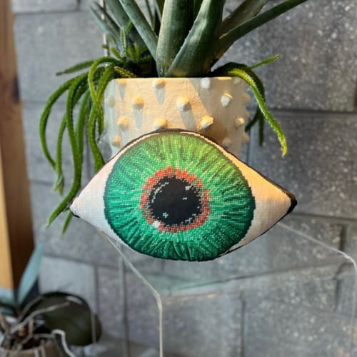 organic cotton sateen GREEN EYE sculpted pillow | Pillows by Mommani Threads