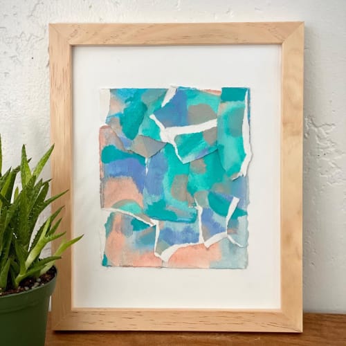 Waterway Collage, small colorful abstract painting | Mixed Media by Angela Warren