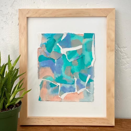 Waterway Collage, small colorful abstract painting | Mixed Media by Angela Warren