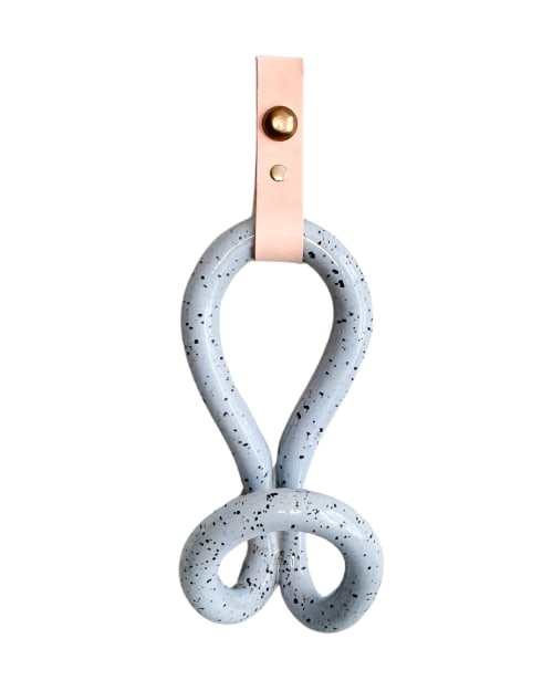 Ceramic, Leather & Brass Infinity Wall Hook - Gloss Blue | Hardware by Alissa Goss Ceramics & Pottery