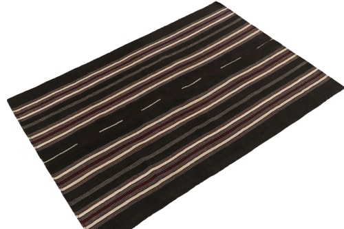 Vintage Kilim rug in Deep Brown with Red, and White Stripe | Rugs by Rug a