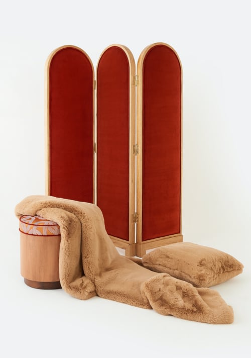 Cinnamon Velvet Upholstered Solid Wood Room Divider | Decorative Objects by ALPAQ STUDIO