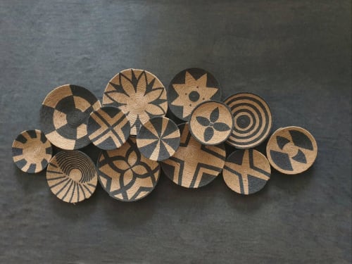 Dark Gray Big African Wall Plates Set Of 13 For Living Room | Decorative Plate in Decorative Objects by Sarmal Design