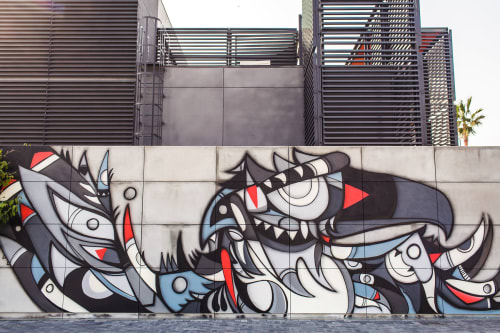 The Eagle and the Raven | Street Murals by fatspatrol | Box Park Parking in Dubai
