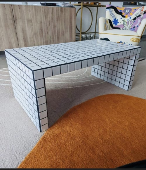White Tile Black Grout Coffee Table | Tables by Mahina Studio Arts