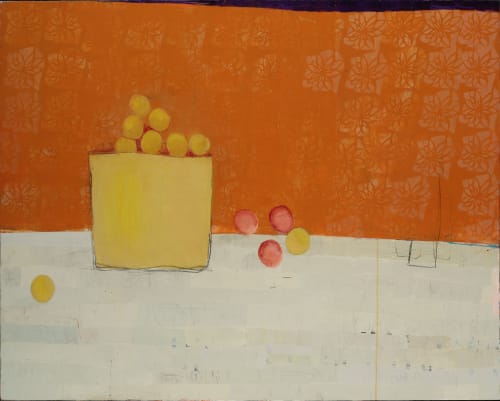 Yellow Vase on White Table Cloth, 48"x60" | Paintings by Sidnea D'Amico
