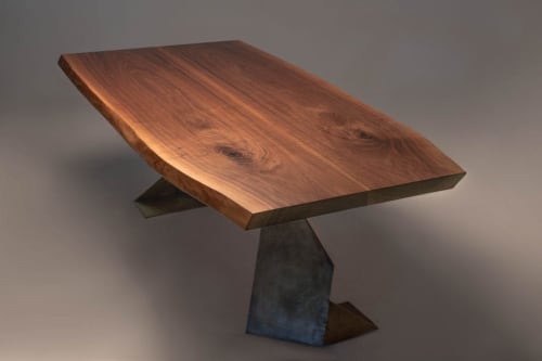 American Black Walnut Table | Antique Brass Base | Dining Table in Tables by L'atelier Mata