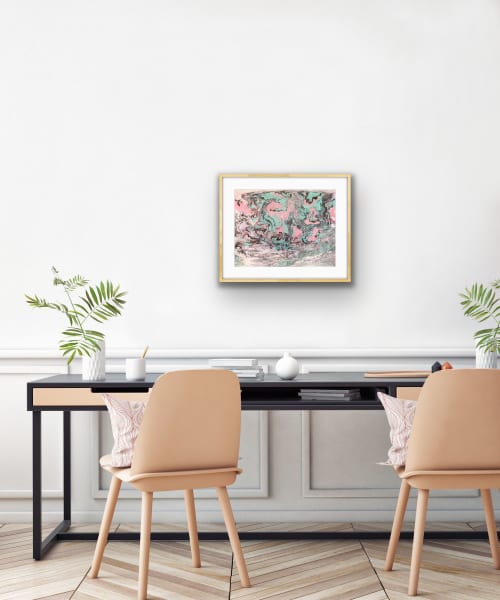 Minty Currents I Japanese Marbling I Ink on Cotton Paper | Paintings by KMOK Art