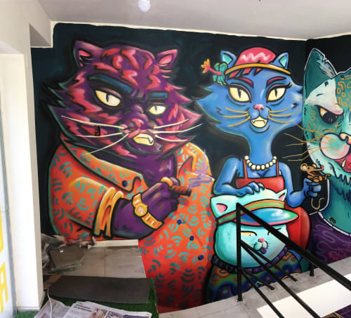 Cat mug family | Murals by PITARTEAGA | Private Residence in La Plata
