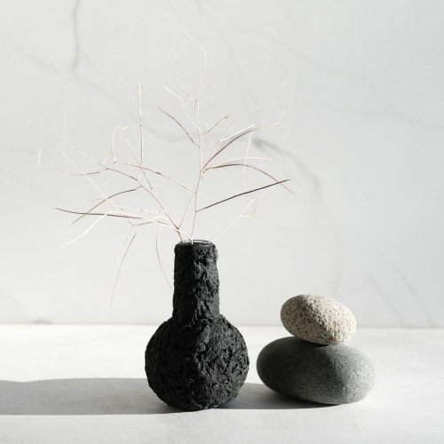 Medium Chimney Vase in Textured Carbon Black Concrete | Vases & Vessels by Carolyn Powers Designs