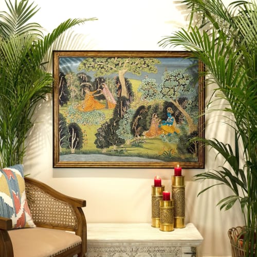 Radha Krishna in Madhuvan, Handmade Embroider Wall Artwork F | Embroidery in Wall Hangings by MagicSimSim