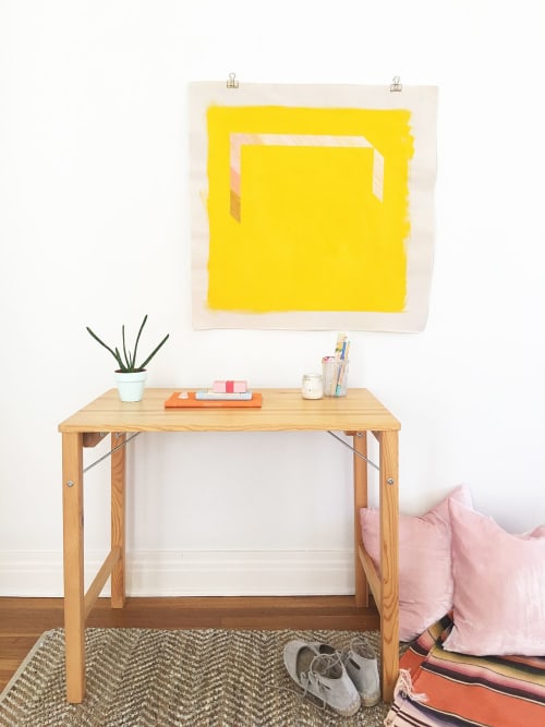 Bright Yellow Original Abstract Embroidered Painting | Paintings by Emily Keating Snyder