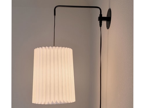 Industrial sconce with pleated toten lampshade, black and w | Sconces by Studio Pleat