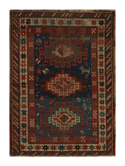 Antique Caucasian tribal rug, with Guls and pictorial | Rugs by Rug and Kilim