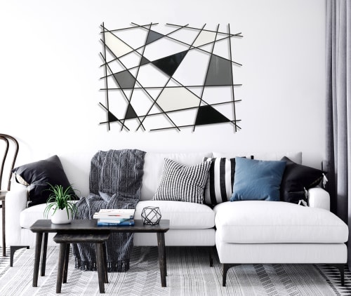 "Triangulation B/W" Glass and Metal Wall Art Sculpture | Wall Hangings by Karo Studios