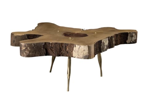 Live Edge Wood & Cast Bronze Low Table from Costantini | Tables by Costantini Design