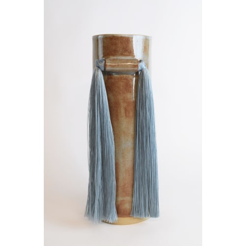 Handmade Ceramic Vase #531 - 18"H with Tencel Fringe | Vases & Vessels by Karen Gayle Tinney