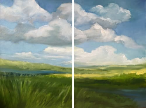 Sunny Diptych | Oil And Acrylic Painting in Paintings by Caroline Adams