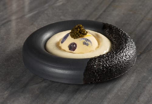 Ink Texture Caviar Dessert Dishes | Plate in Dinnerware by Erin Hupp Ceramics | Pasta|Bar Austin in Austin