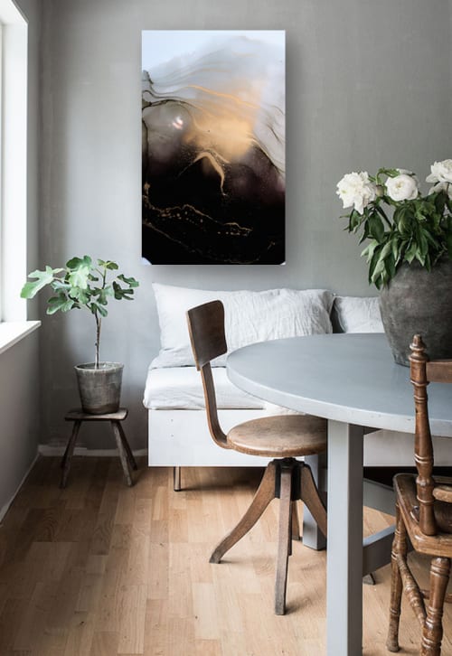 'TUXEDO' - Luxury Epoxy Resin Abstract Artwork | Mixed Media by Christina Twomey Art + Design