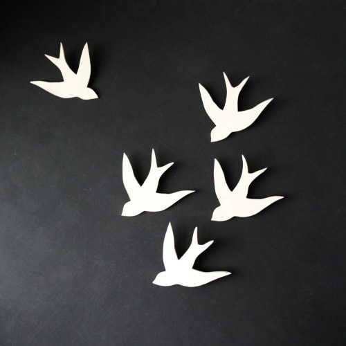 Set of 5 Swallows in Flight White Porcelain | Wall Sculpture in Wall Hangings by Elizabeth Prince Ceramics