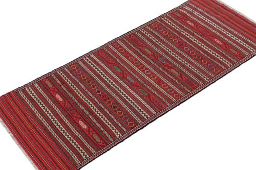 Vintage Baluch Kilim Runner with Red Stripes & Tribal Motifs | Rugs by Rug and Kilim