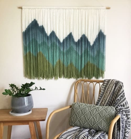 SIERRA GREEN Mountain Landscape Wall Tapestry | Macrame Wall Hanging in Wall Hangings by Wallflowers Hanging Art
