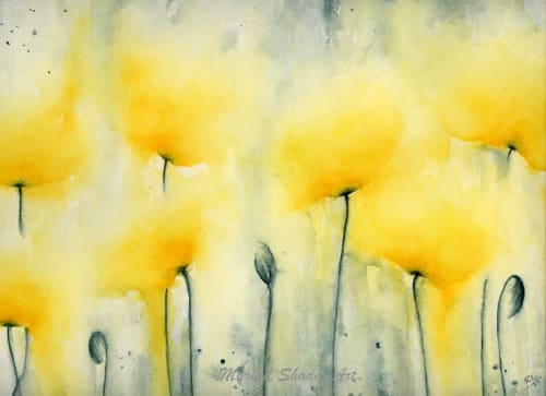 "Find Joy Everyday' Yellow Poppies Original Watercolor | Paintings by Myriad Shades Art