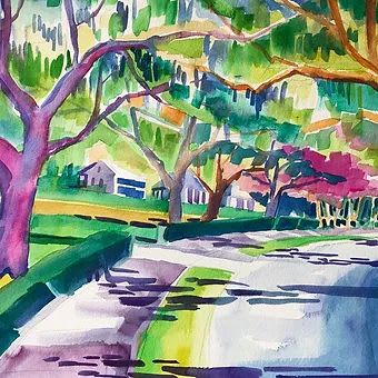 Forest Hills Drive / Original Watercolor / 17"x23" | Decorative Objects by Elizabeth Sheats Art