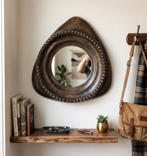 The Artisan Shield Wooden Mirror | Decorative Objects by Famous Art Group Of Industries