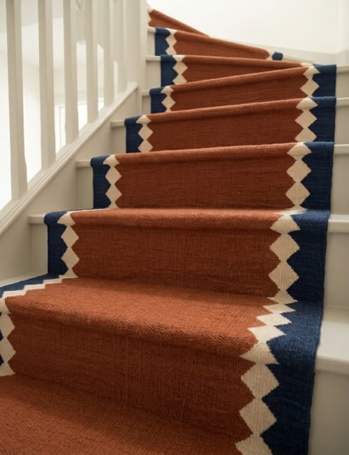 Handwoven Wool Indigo & Rust Stair Runner | Runner Rug in Rugs by Evergreen Carpets