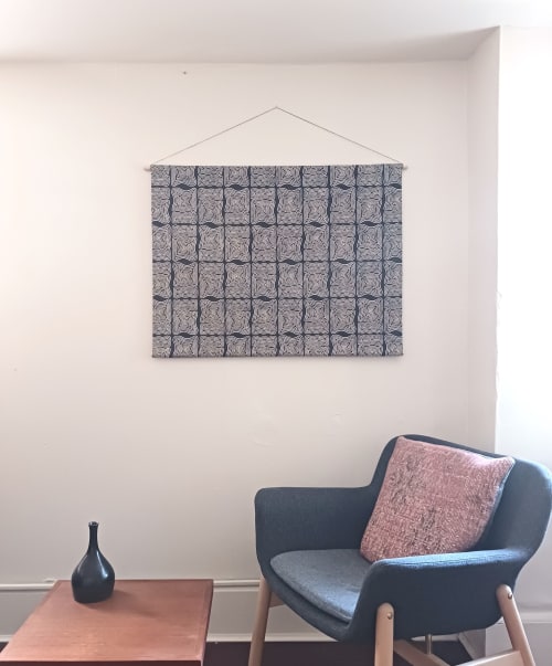 Ripple Block Printed Canvas Wall Hanging in Black | Tapestry in Wall Hangings by Julia Canright
